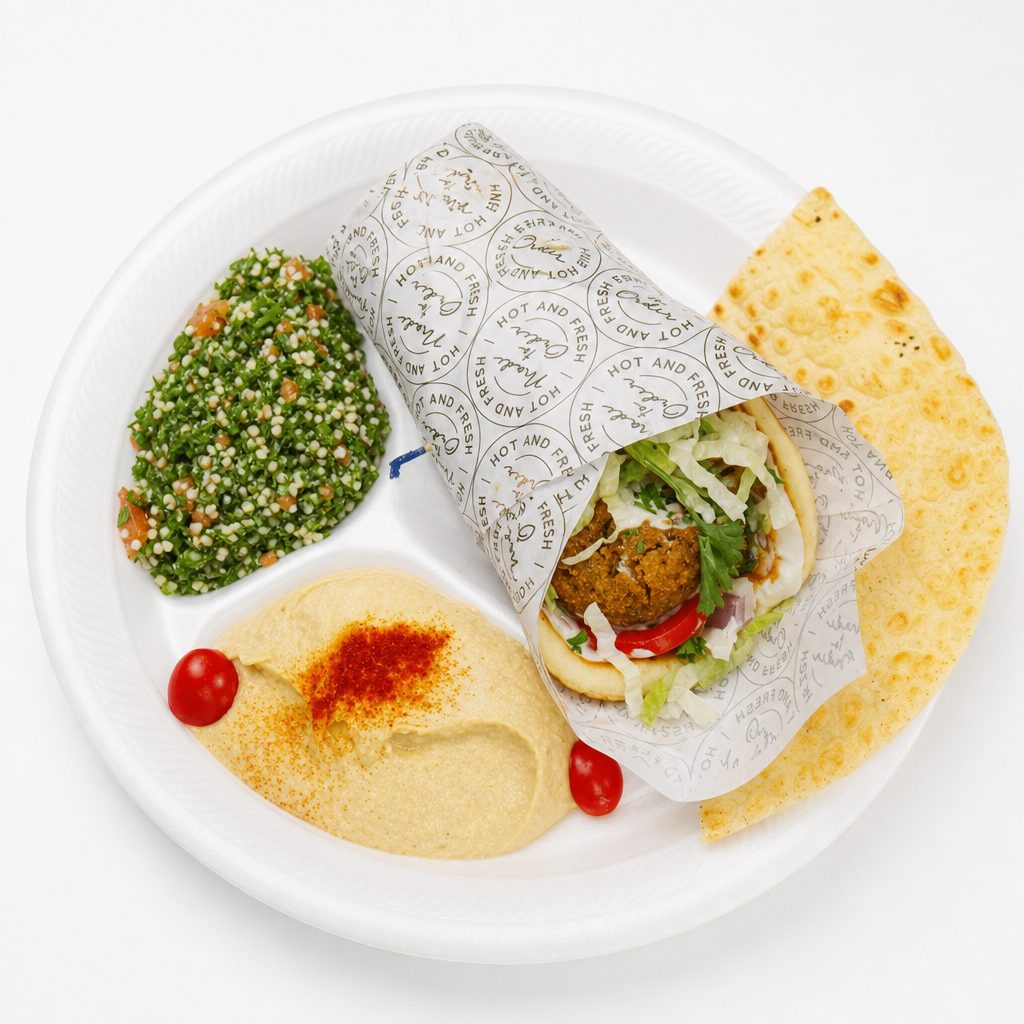 Falafel on Pita Platter.